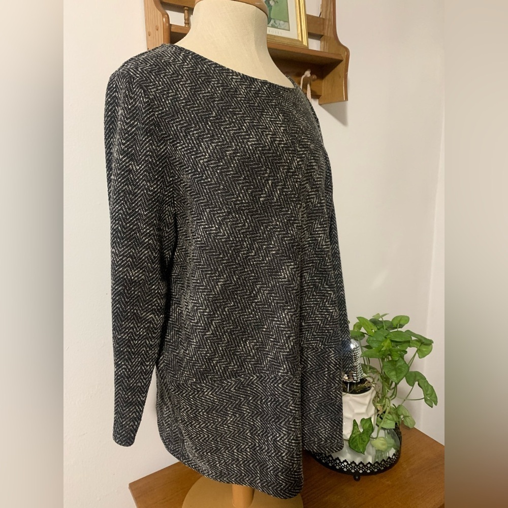 Liz Claiborne Classic Black &Tan Herringbone Pullover Top Size XL Corporate Wear